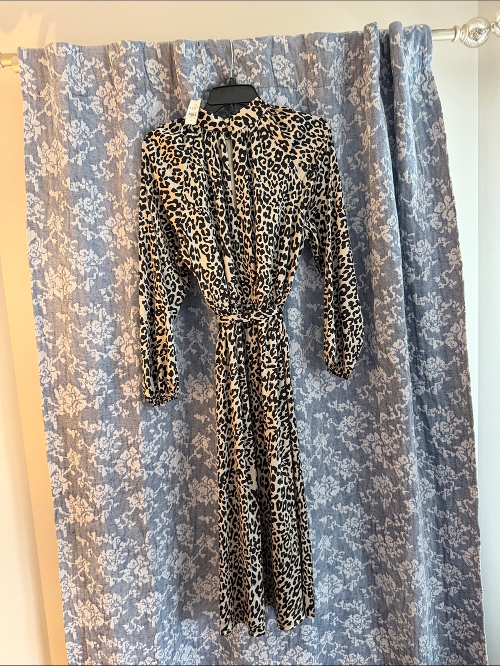 LOFT Leopard Print Long Sleeve Midi Dress - Black & Cream - Picture 4 of 5